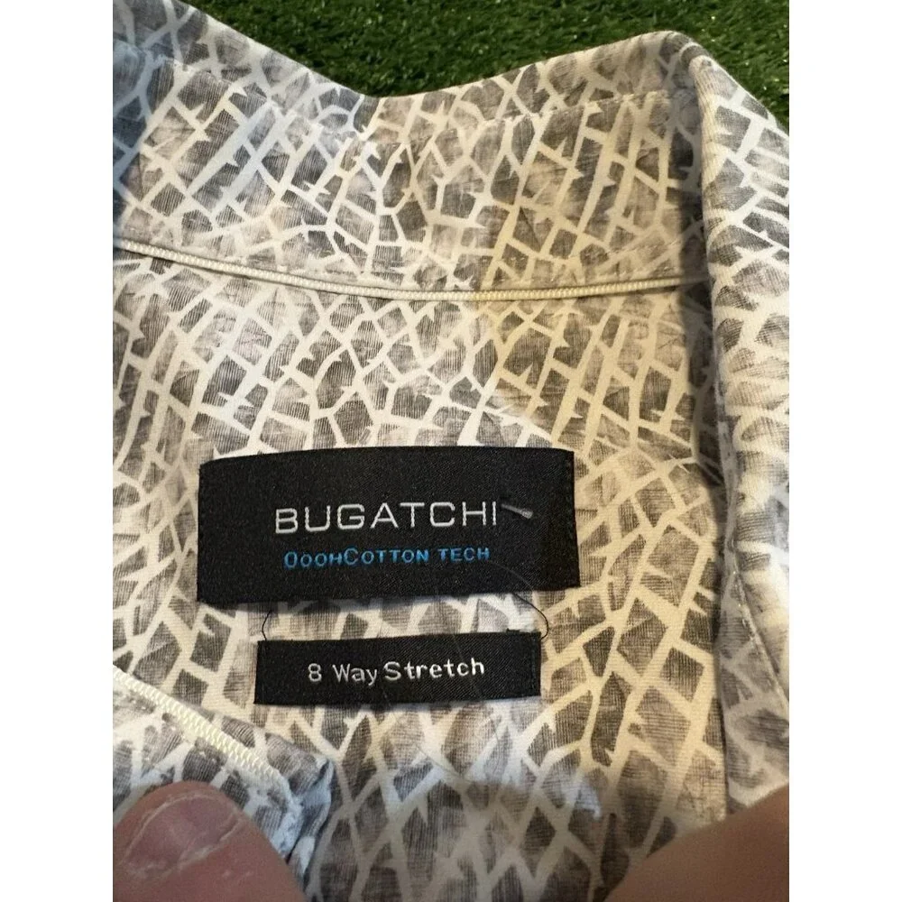 Bugatchi shirt mens medium white black ooohcotton tech lighweight pockets 46 - Picture 2 of 10